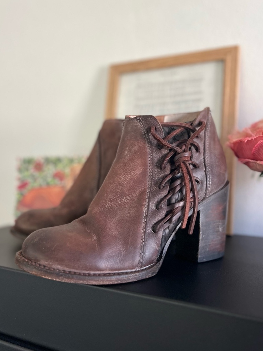 Freebird By Steven Brook Side Tie Lace Snake Print Leather Ankle Booties